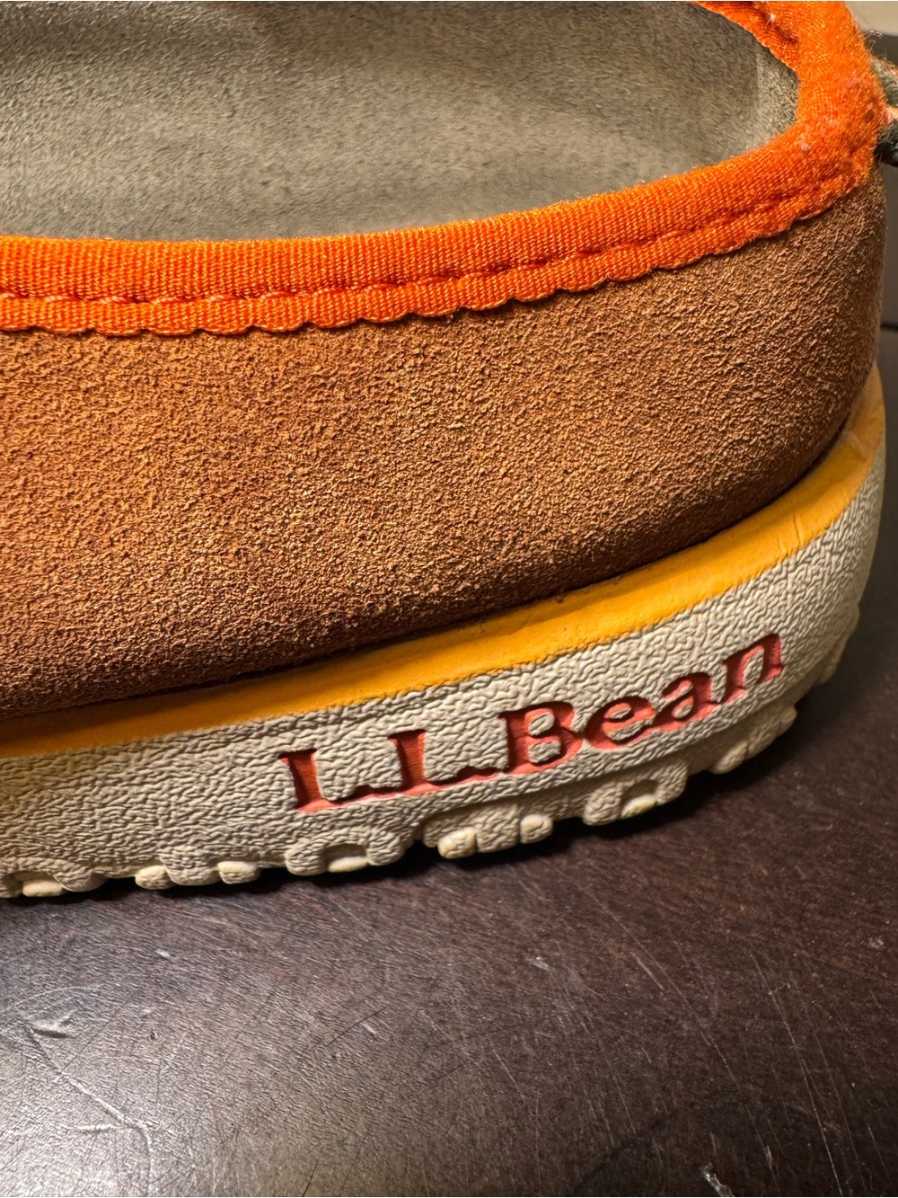 Men’s L.L. Bean Quilted Olive Green and Orange Slip-On Mules Size 12 - Picture 5 of 9